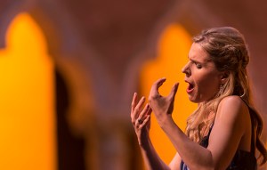 Georgia Jarman, soprano, performs in Rigoletto by Giuseppe Verdi in the Venetian Theater at Caramoor in Katonah New York on July 19, 2014. (photo by Gabe Palacio)