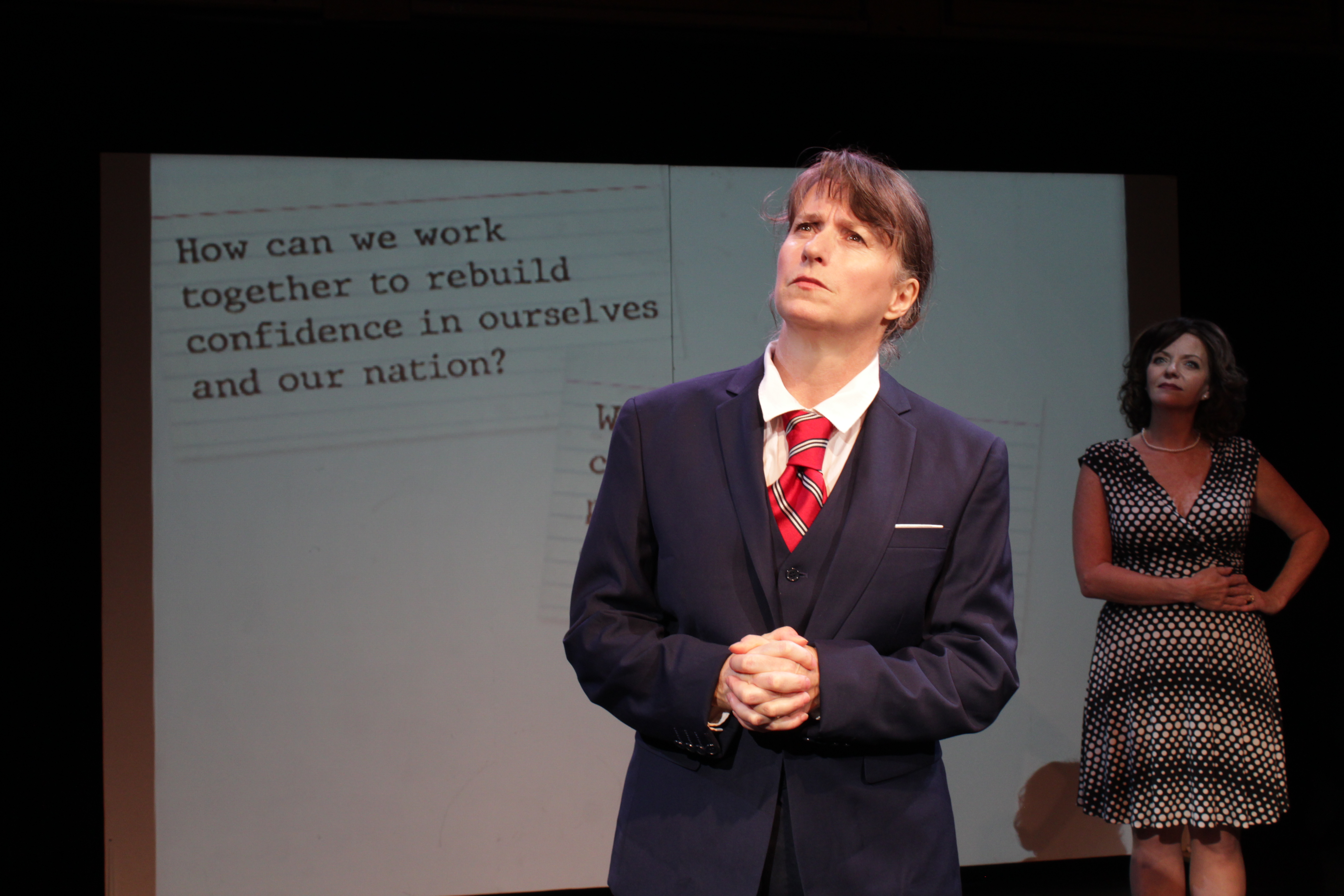 Actor Josephine Hall as President Jimmy Carter and Actor Lane Morris as First Lady Rosalynn Carter in COB's CONFIDENCE Sept 2018